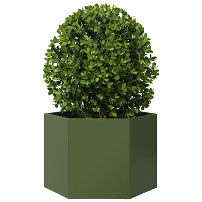 vidaXL Garden Planter Olive Green Hexagon 69x60x45 cm Steel