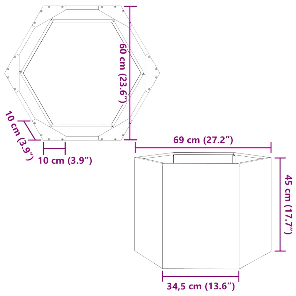 vidaXL Garden Planter Hexagon 69x60x45 cm Galvanized Steel