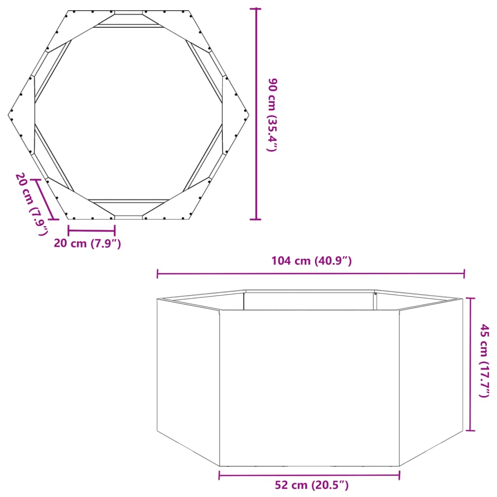 vidaXL Garden Planter White Hexagon 104x90x45 cm Steel