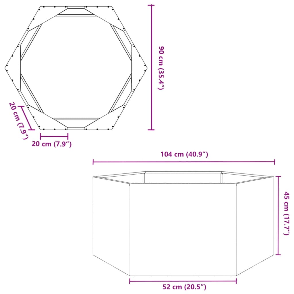 vidaXL Garden Planter Anthracite Hexagon 104x90x45 cm Steel
