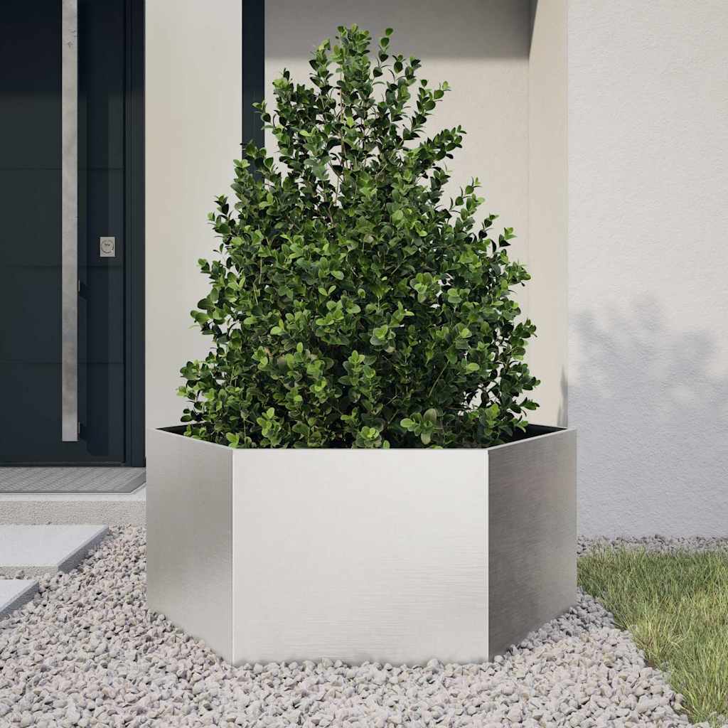 vidaXL Garden Planter Hexagon 104x90x45 cm Stainless Steel