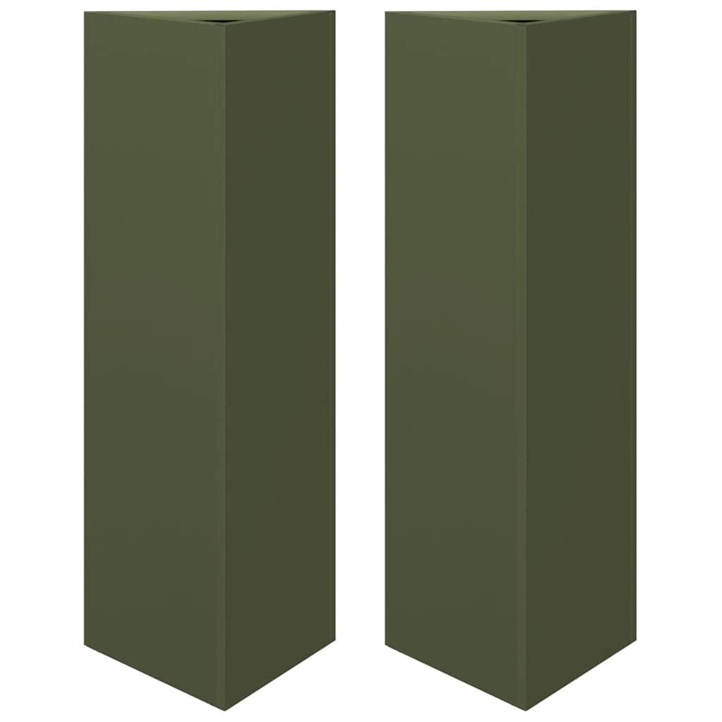 vidaXL Garden Planters 2 pcs Olive Green Triangular 30x26x75 cm Steel