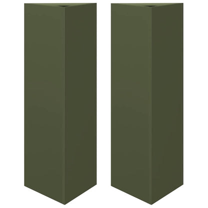 vidaXL Garden Planters 2 pcs Olive Green Triangular 30x26x75 cm Steel