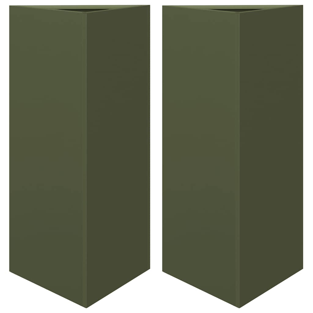 vidaXL Garden Planters 2 pcs Olive Green Triangular 40x34.5x75cm Steel