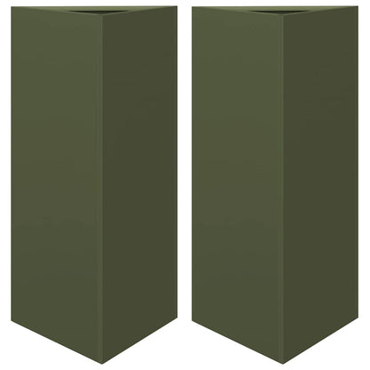 vidaXL Garden Planters 2 pcs Olive Green Triangular 40x34.5x75cm Steel