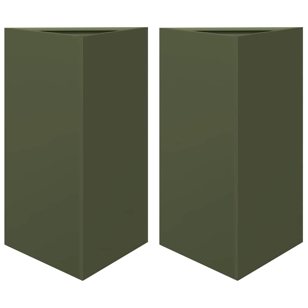 vidaXL Garden Planters 2 pcs Olive Green Triangular 50x43x75 cm Steel