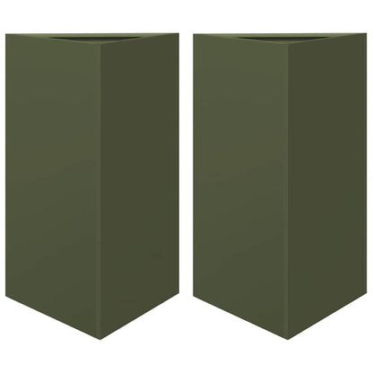 vidaXL Garden Planters 2 pcs Olive Green Triangular 50x43x75 cm Steel