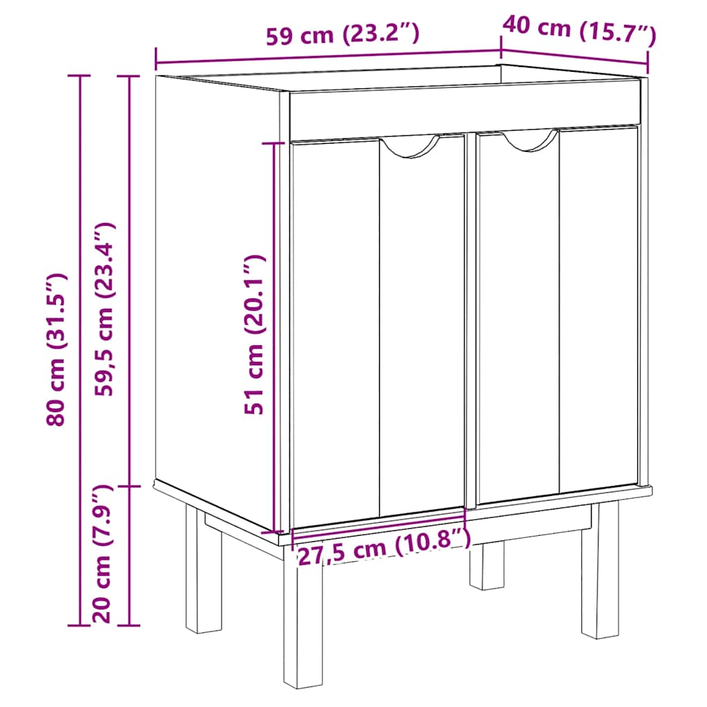 vidaXL Bathroom Sink Cabinet OTTA 59x40x80 cm Solid Wood Pine