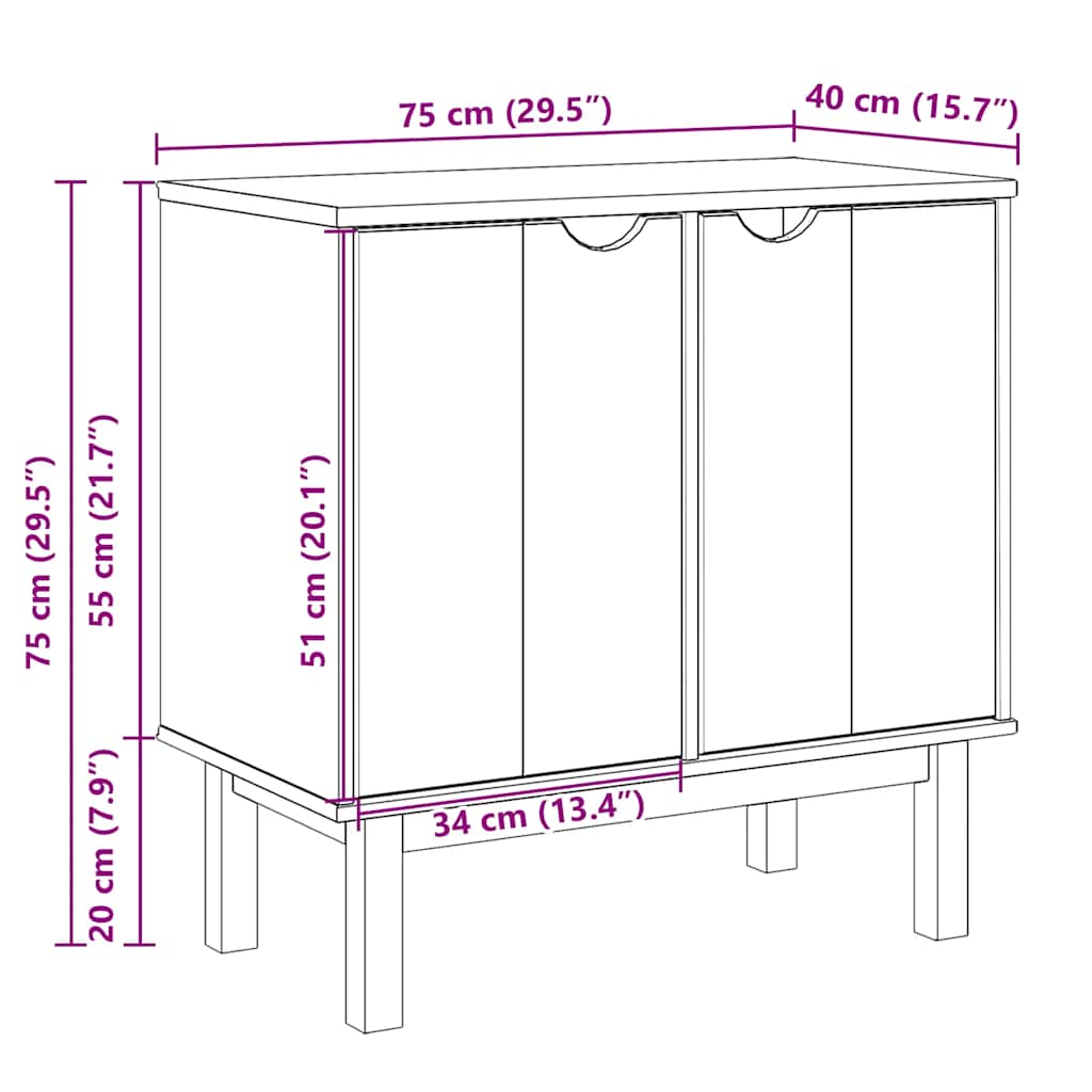 vidaXL Hallway Cabinet OTTA 75x40x75 cm Solid Wood Pine