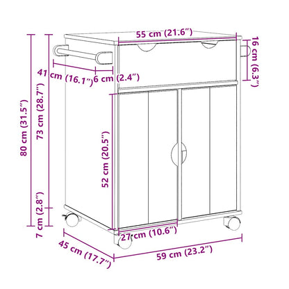 vidaXL Kitchen Trolley OTTA 59x45x80 cm Solid Wood Pine