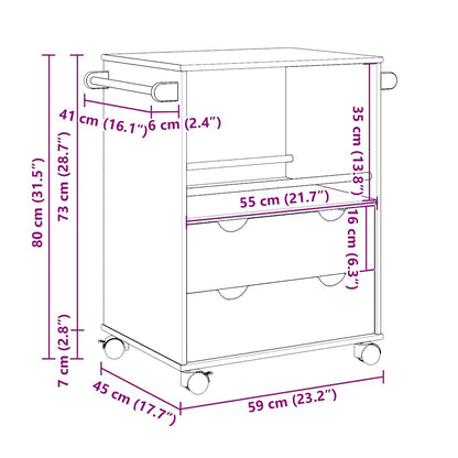 vidaXL Kitchen Trolley OTTA 59x45x80 cm Solid Wood Pine