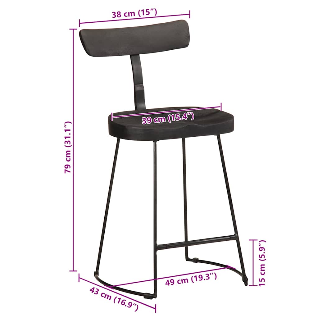 vidaXL Bar Stools 2 pcs Black 49x43x79 cm Solid Wood Mango