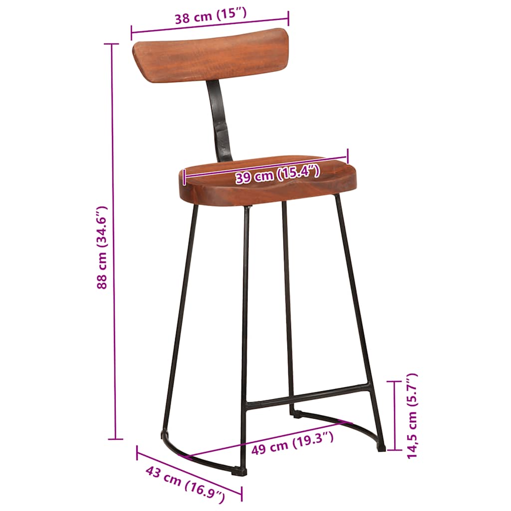 vidaXL Bar Stools 2 pcs 49x43x88 cm Solid Wood Mango