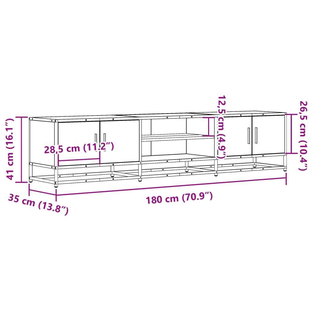 vidaXL TV Cabinet Grey Sonoma 180x35x41 cm Engineered Wood