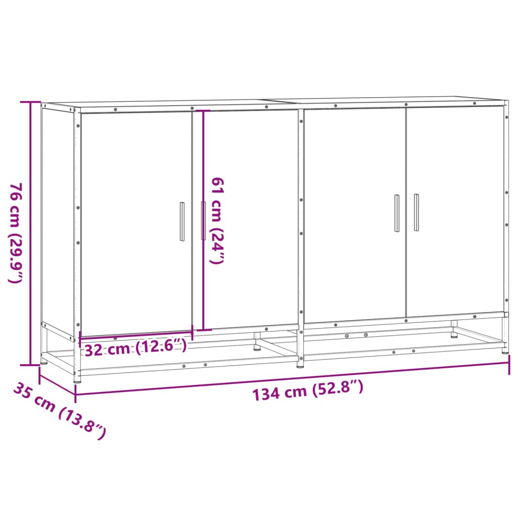 vidaXL Sideboard Grey Sonoma 134x35x76 cm Engineered Wood