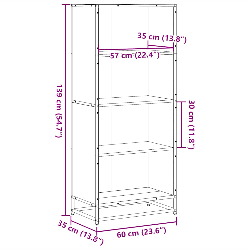 vidaXL Bookcase Smoked Oak 60x35x139 cm Engineered Wood