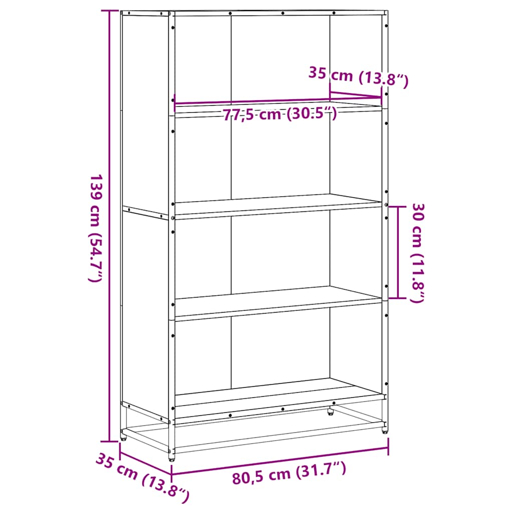 vidaXL Bookcase Black 80.5x35x139 cm Engineered Wood