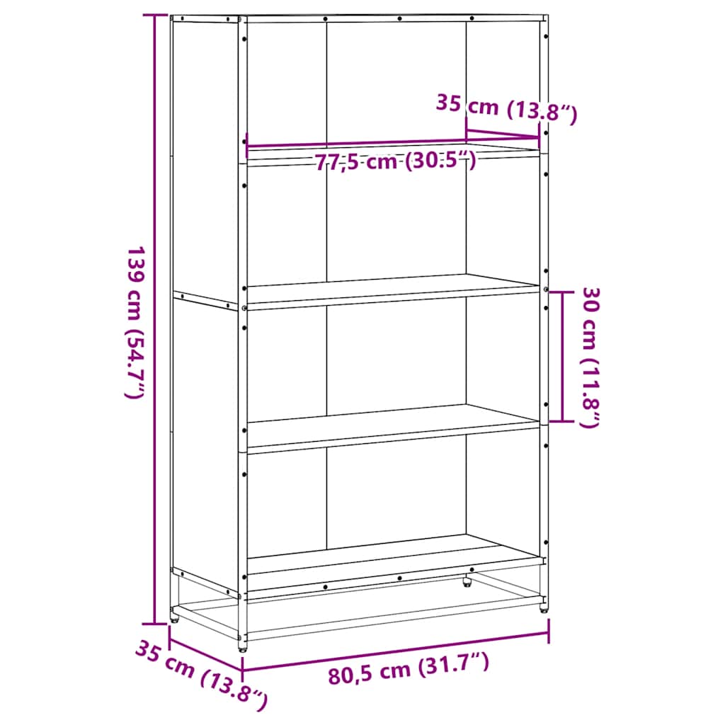 vidaXL Bookcase Sonoma Oak 80.5x35x139 cm Engineered Wood