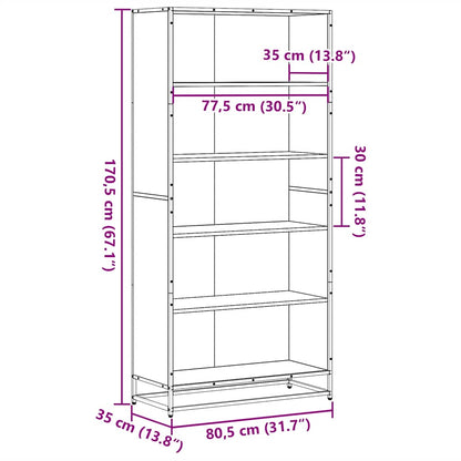 vidaXL Bookcase Smoked Oak 80.5x35x170.5 cm Engineered Wood