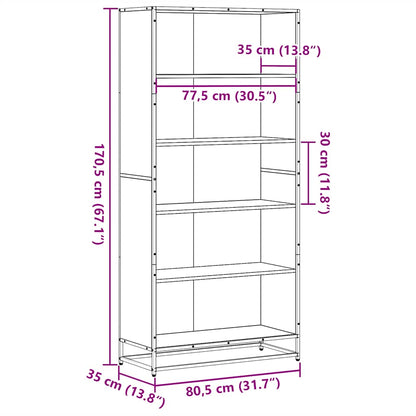 vidaXL Bookcase Brown Oak 80.5x35x170.5 cm Engineered Wood