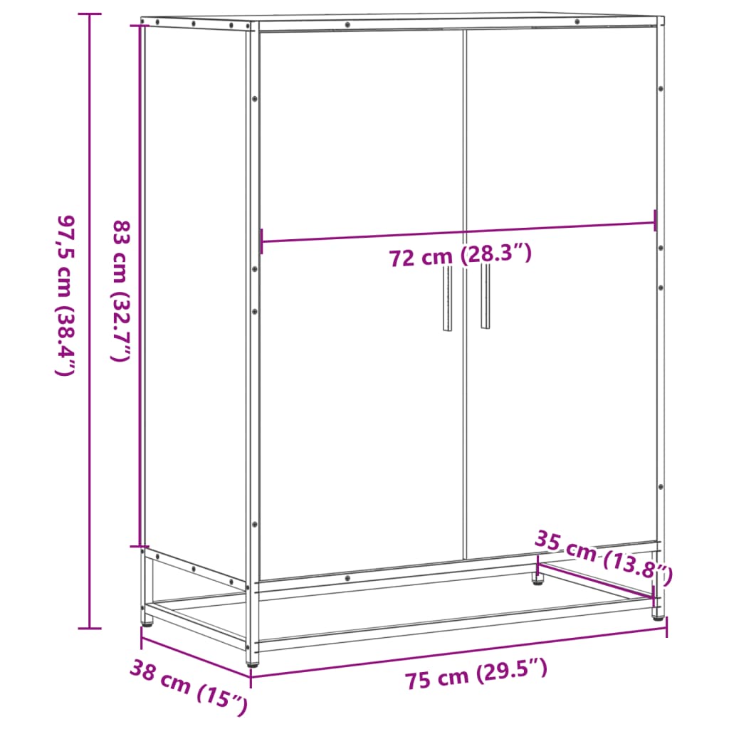 vidaXL Shoe Cabinet Smoked Oak 75x38x97.5 cm Engineered Wood and Metal