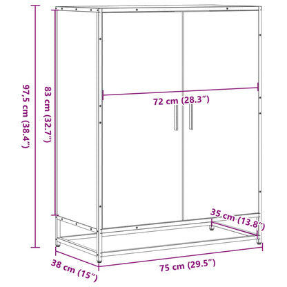 vidaXL Shoe Cabinet Smoked Oak 75x38x97.5 cm Engineered Wood and Metal