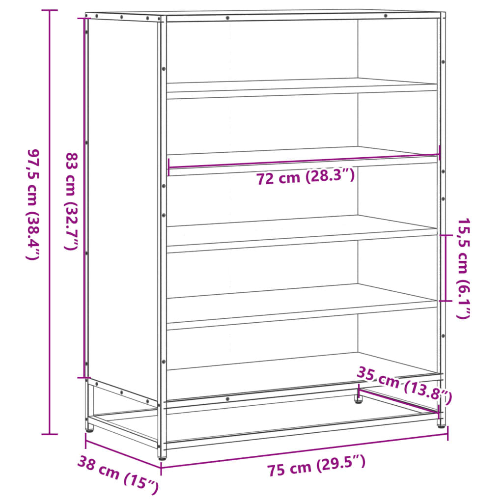 vidaXL Shoe Cabinet Sonoma Oak 75x38x97.5 cm Engineered Wood and Metal