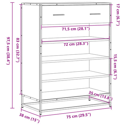vidaXL Shoe Cabinet Sonoma Oak 75x38x97.5 cm Engineered Wood and Metal