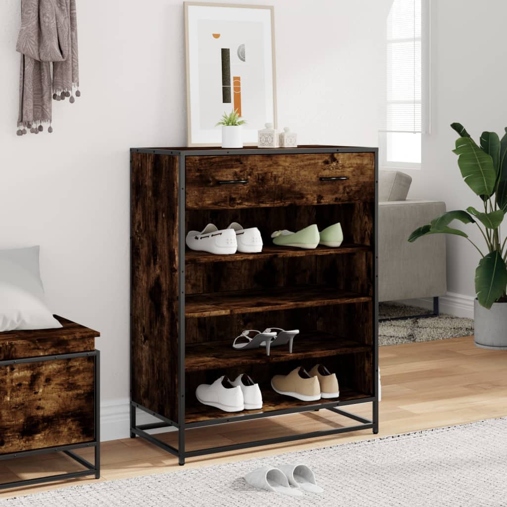 vidaXL Shoe Cabinet Smoked Oak 75x38x97.5 cm Engineered Wood and Metal