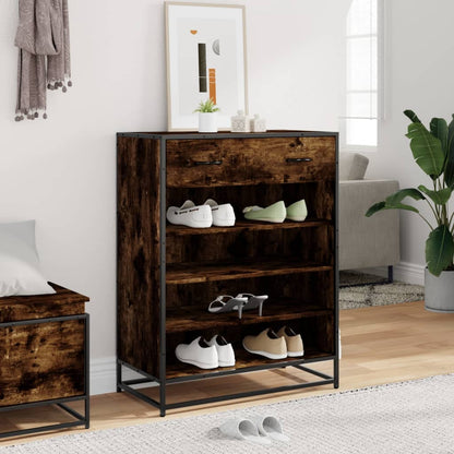 vidaXL Shoe Cabinet Smoked Oak 75x38x97.5 cm Engineered Wood and Metal