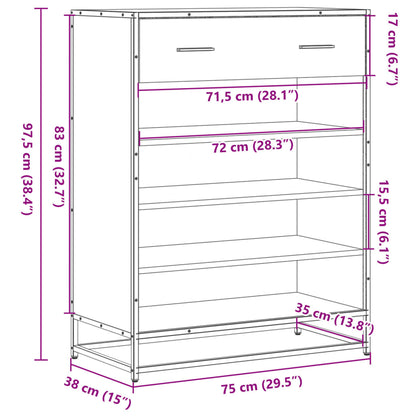 vidaXL Shoe Cabinet Smoked Oak 75x38x97.5 cm Engineered Wood and Metal