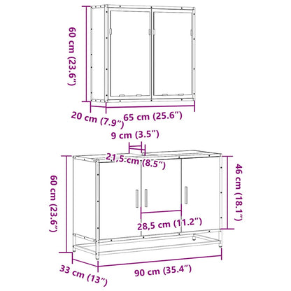 vidaXL 2 Piece Bathroom Furniture Set Smoked Oak Engineered Wood