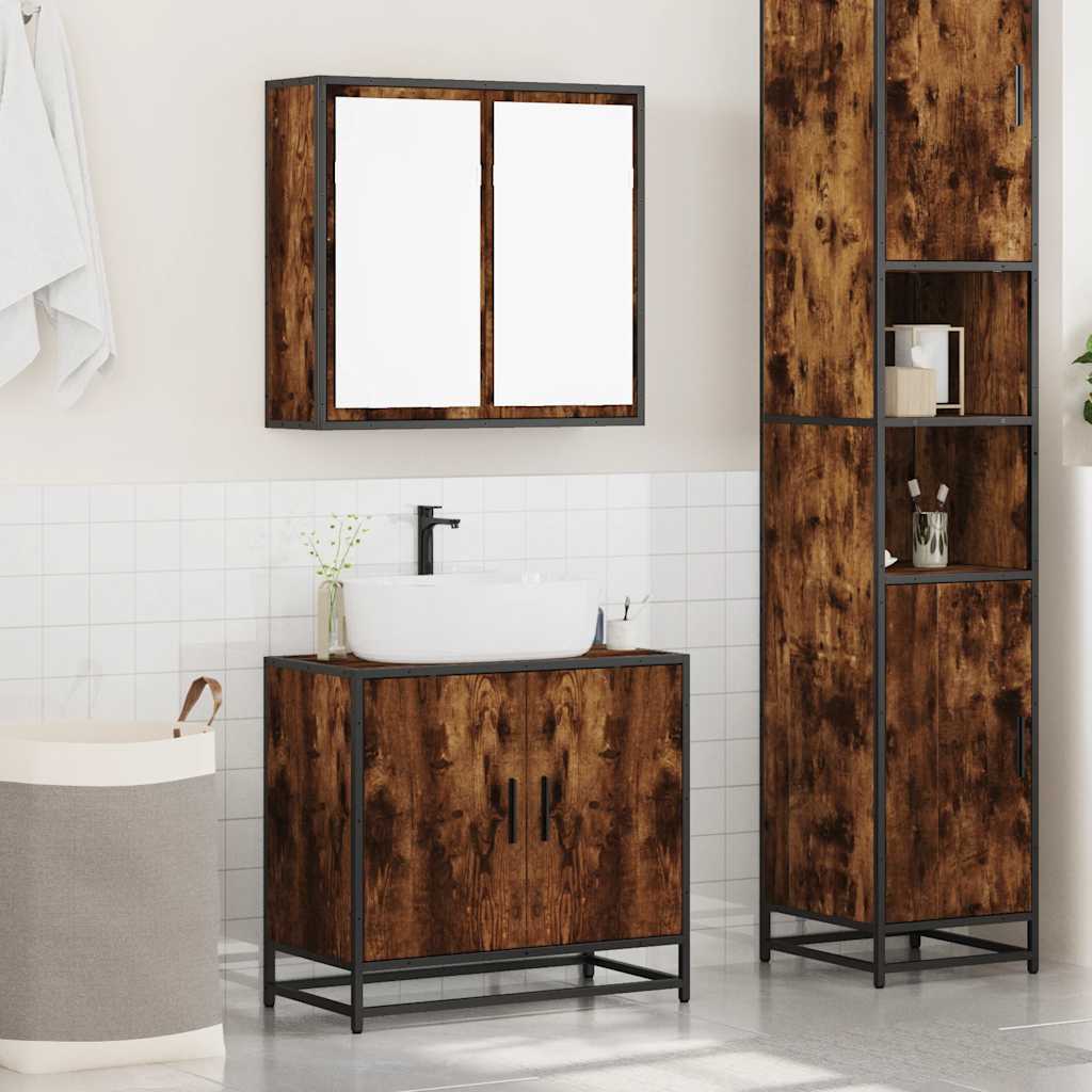 vidaXL 2 Piece Bathroom Furniture Set Smoked Oak Engineered Wood