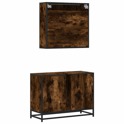 vidaXL 2 Piece Bathroom Furniture Set Smoked Oak Engineered Wood