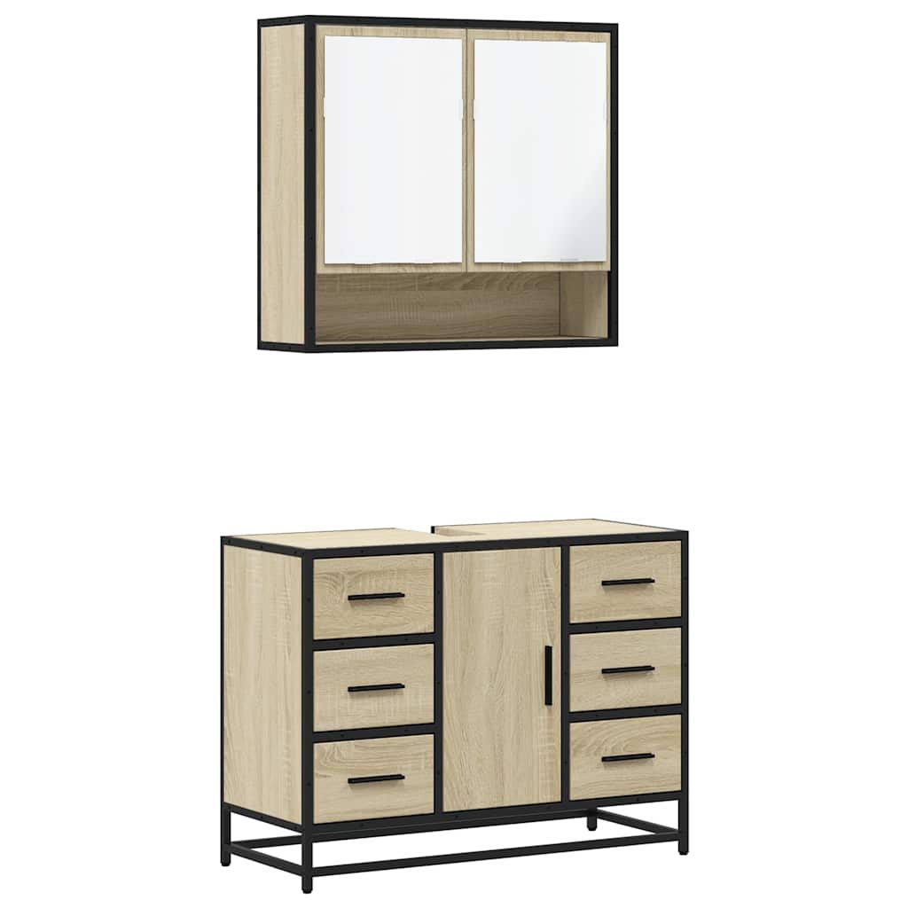vidaXL 2 Piece Bathroom Furniture Set Sonoma Oak Engineered Wood