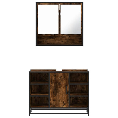 vidaXL 2 Piece Bathroom Furniture Set Smoked Oak Engineered Wood