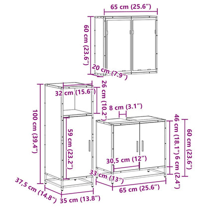 vidaXL 3 Piece Bathroom Furniture Set Sonoma Oak Engineered Wood