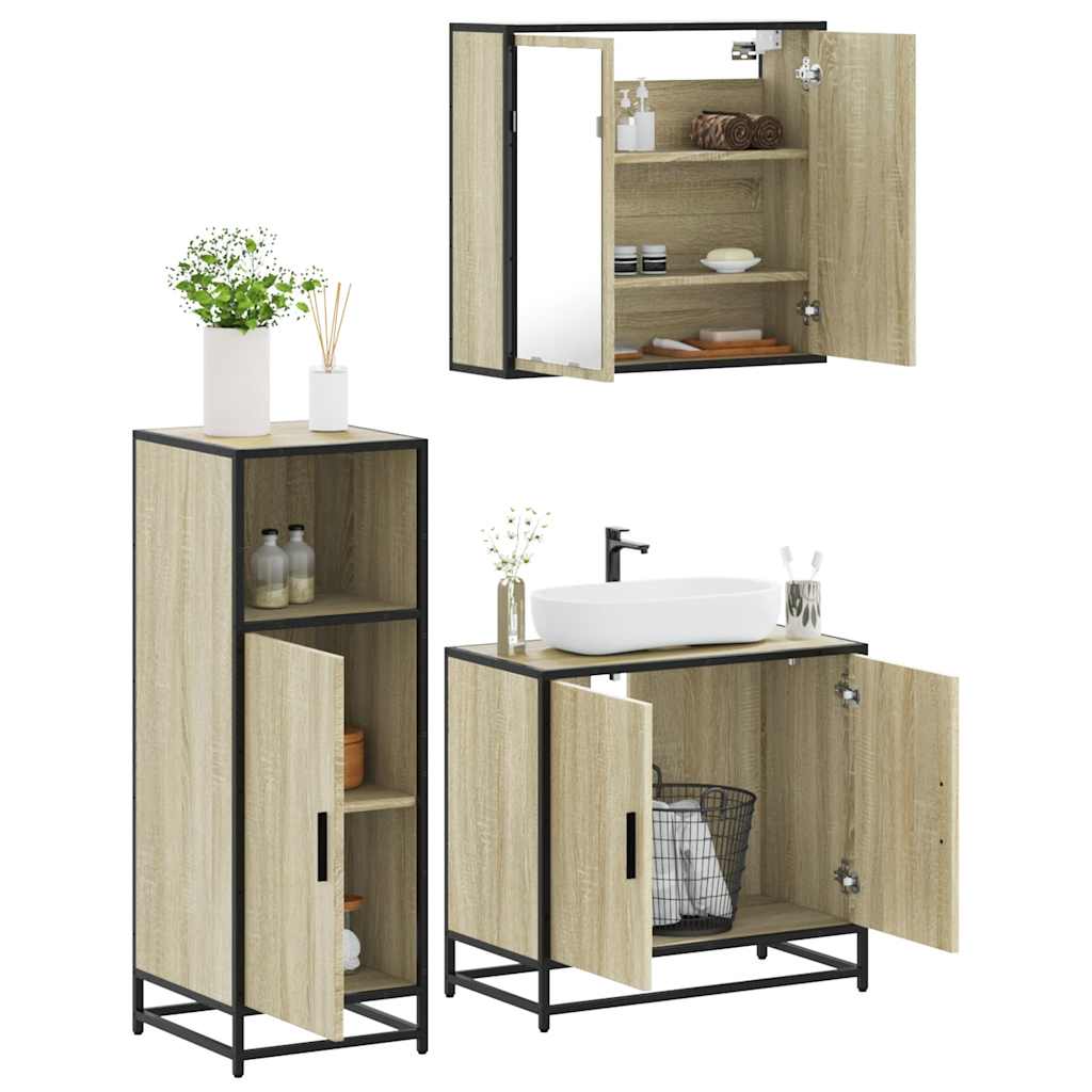 vidaXL 3 Piece Bathroom Furniture Set Sonoma Oak Engineered Wood