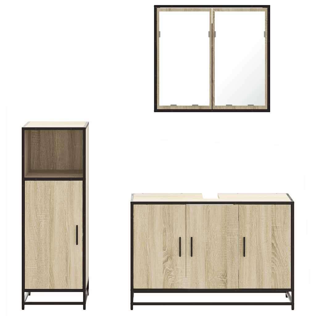vidaXL 3 Piece Bathroom Furniture Set Sonoma Oak Engineered Wood