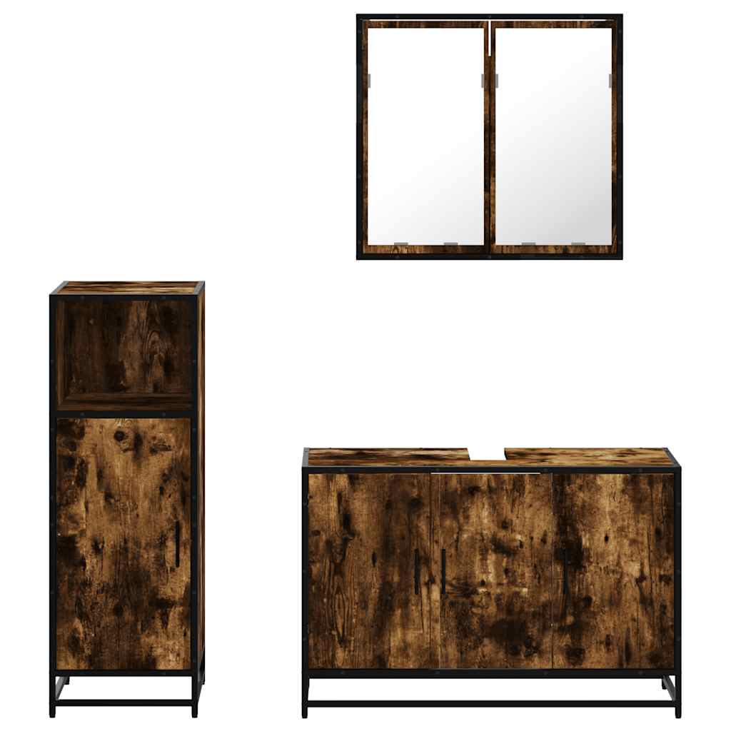 vidaXL 3 Piece Bathroom Furniture Set Smoked Oak Engineered Wood