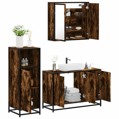 vidaXL 3 Piece Bathroom Furniture Set Smoked Oak Engineered Wood