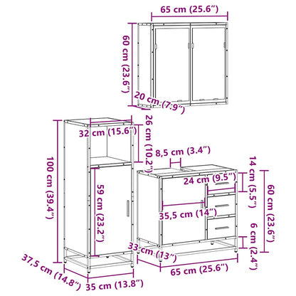 vidaXL 3 Piece Bathroom Furniture Set Sonoma Oak Engineered Wood