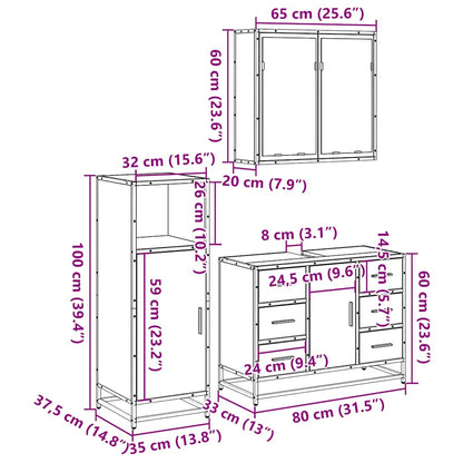 vidaXL 3 Piece Bathroom Furniture Set Smoked Oak Engineered Wood