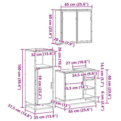 vidaXL 3 Piece Bathroom Furniture Set Smoked Oak Engineered Wood