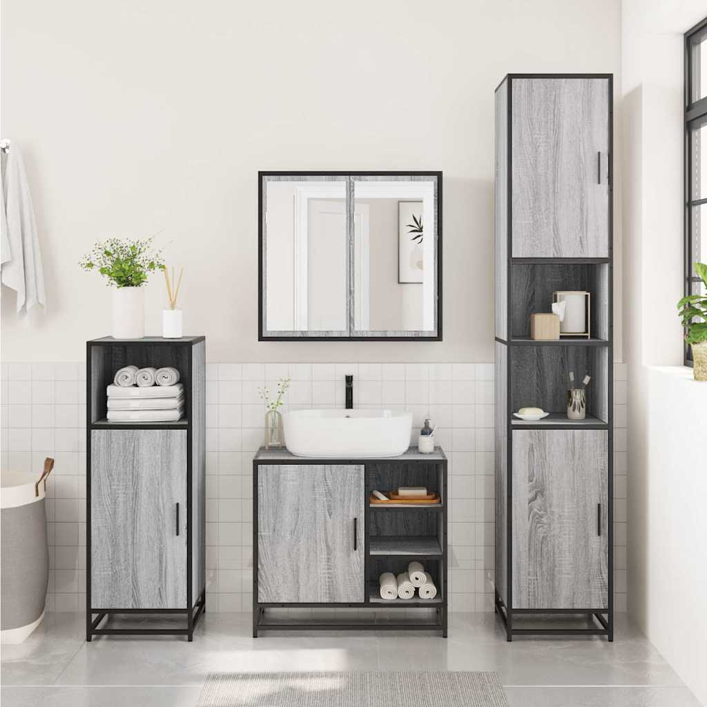 vidaXL 3 Piece Bathroom Furniture Set Grey Sonoma Engineered Wood