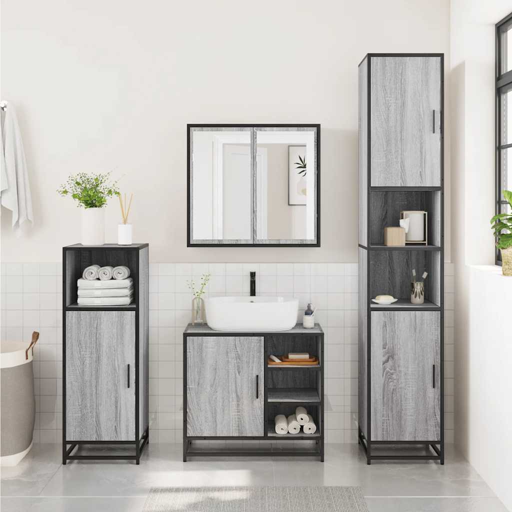 vidaXL 3 Piece Bathroom Furniture Set Grey Sonoma Engineered Wood