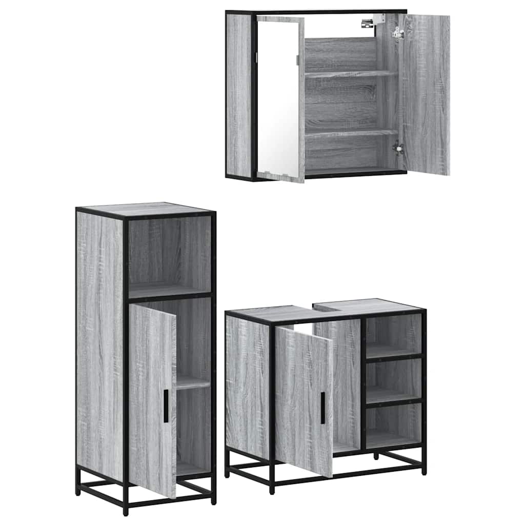 vidaXL 3 Piece Bathroom Furniture Set Grey Sonoma Engineered Wood