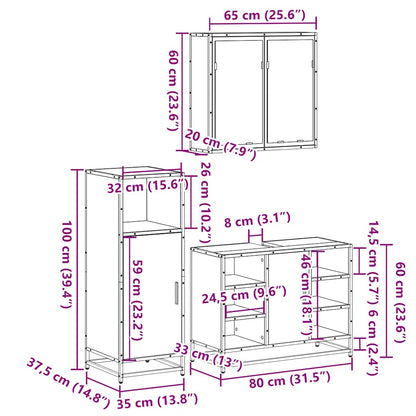 vidaXL 3 Piece Bathroom Furniture Set Grey Sonoma Engineered Wood