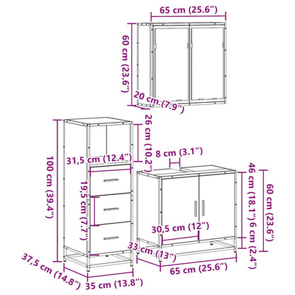 vidaXL 3 Piece Bathroom Furniture Set Sonoma Oak Engineered Wood
