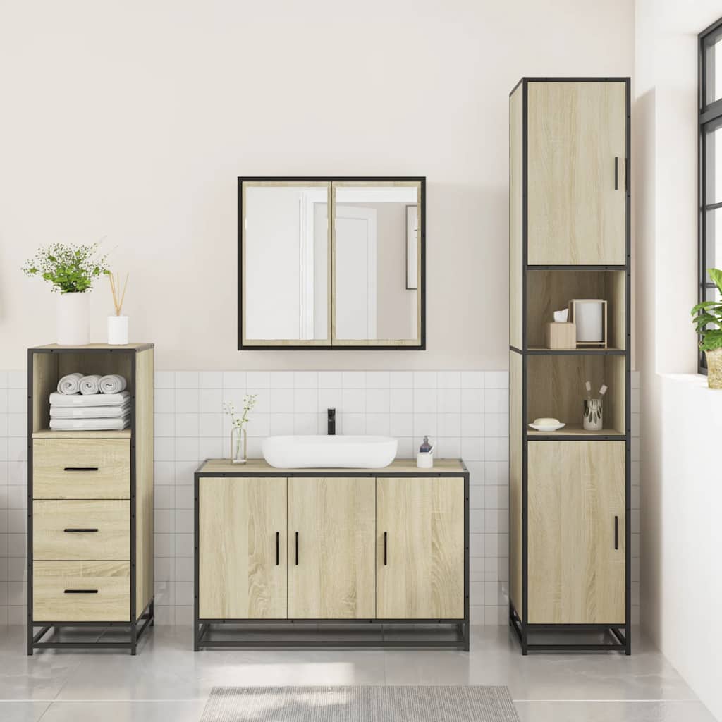 vidaXL 3 Piece Bathroom Furniture Set Sonoma Oak Engineered Wood